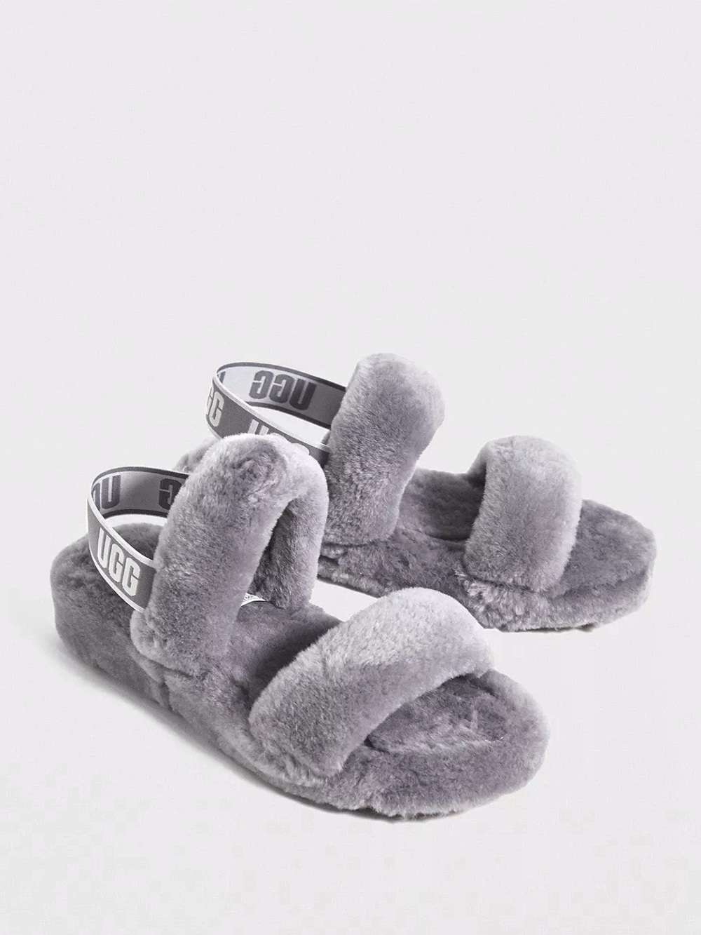 UGG Oh Yeah Slingback Sandals Gray Sheepskin Plush Slides 8